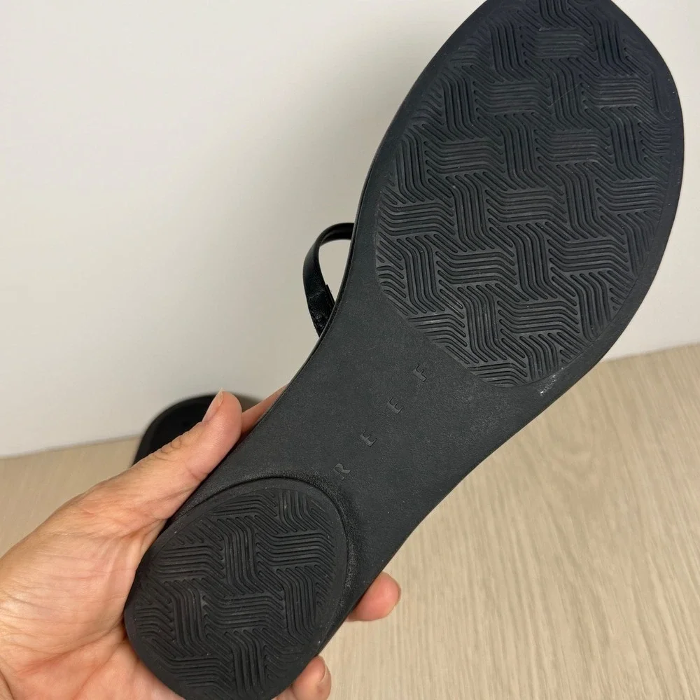 Sandals Reef Womens 9 Black Strappy Flat Slide Minimalist Summer